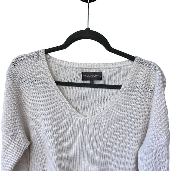 Michael Stars White Cotton Knit Sweater Medium V Neck Long Sleeve Pullover - Picture 3 of 7